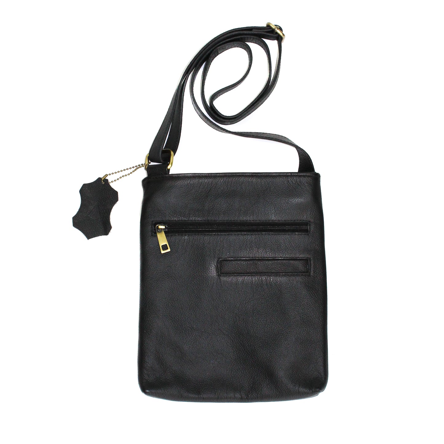 Pebbled Black Leather Flat Messenger Bag
