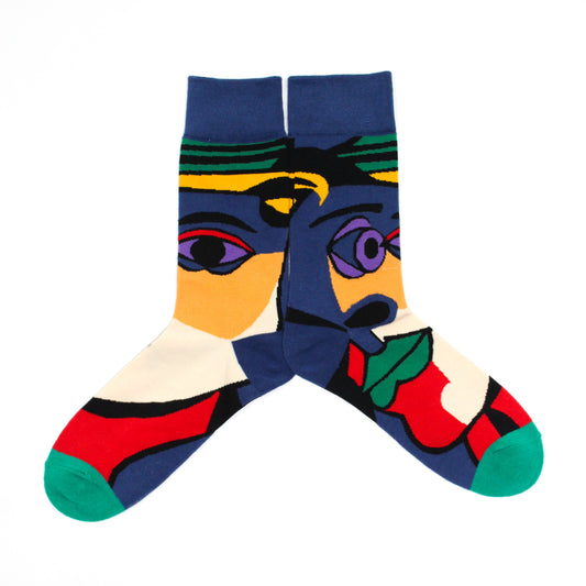 Colourful art blue fun crew socks by Lucky Pair