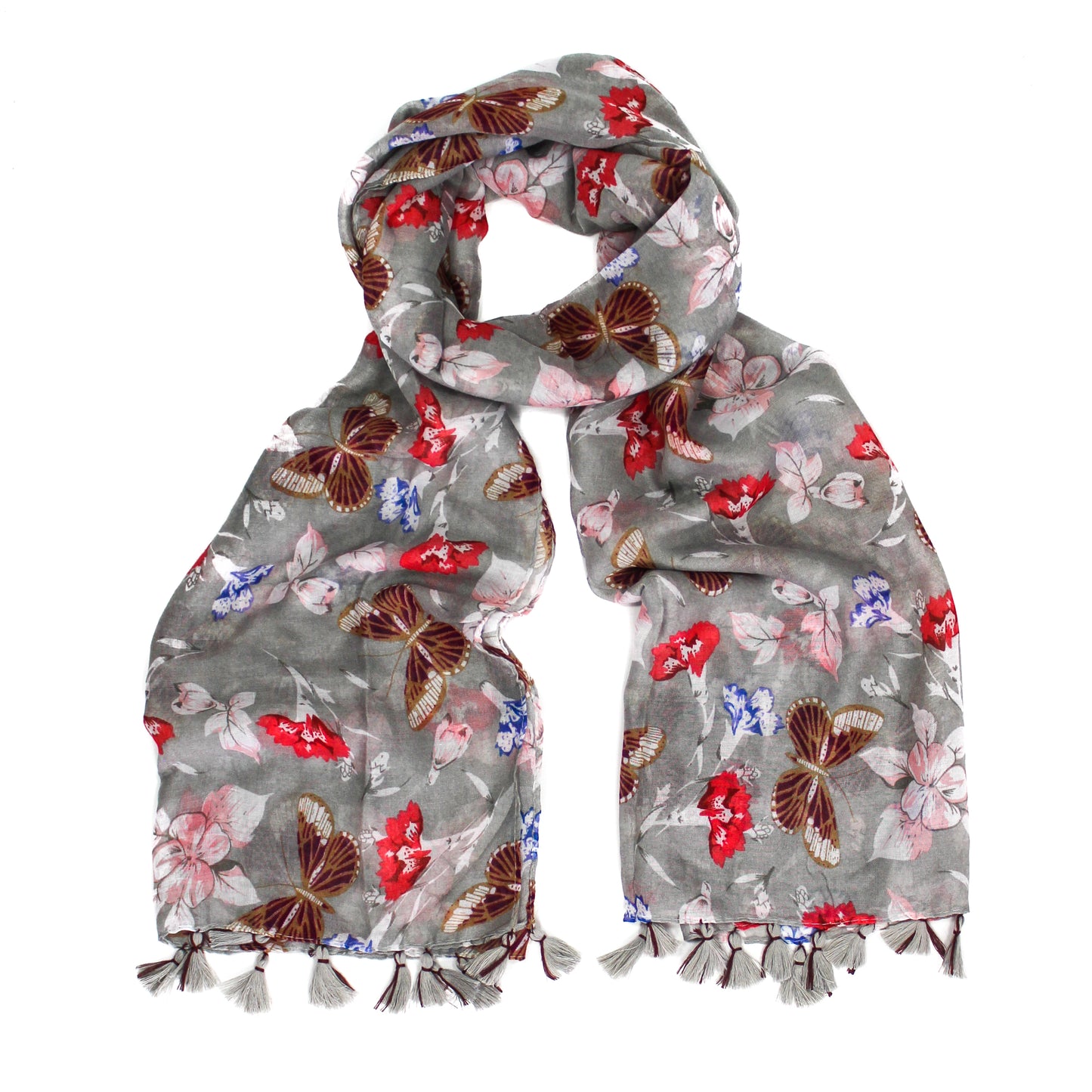 Sonia Grey Butterfly Floral Scarf