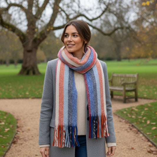 Women’s Winter Scarf – Soft Multi Stripe Pattern – Hazel & Pip