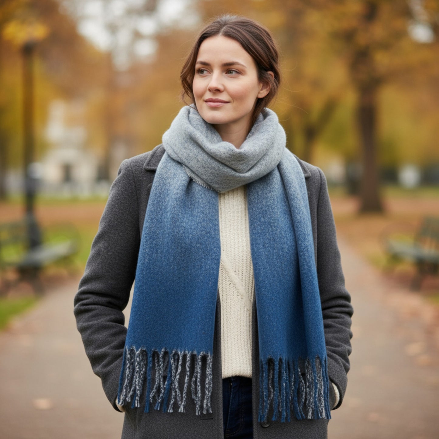 Women’s Two-Tone Soft Blue & Grey Winter Scarf – Hazel & Pip
