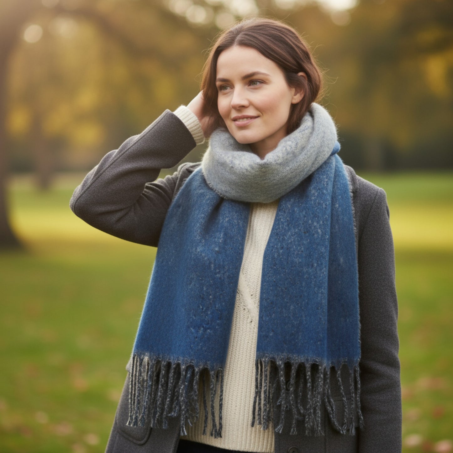 Women’s Two-Tone Soft Blue & Grey Winter Scarf – Hazel & Pip