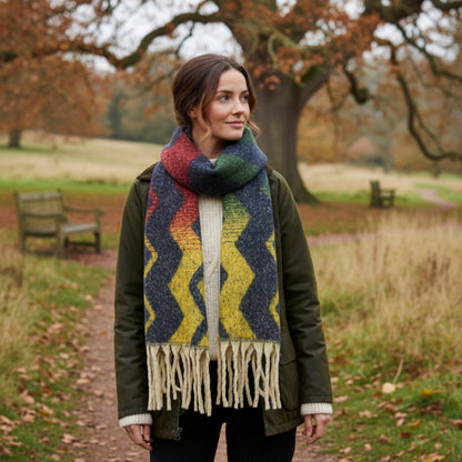 Women’s Winter Scarf – Soft Zigzag in Red & Green – Hazel & Pip