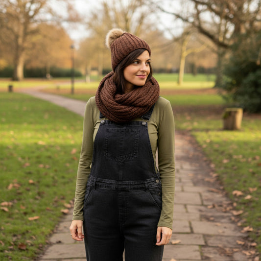 Inetta Hat and Snood Brown