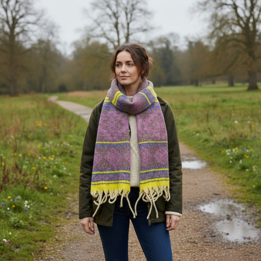 Women’s Winter Scarf – Soft Purple Nordic Diamond Pattern – Hazel & Pip