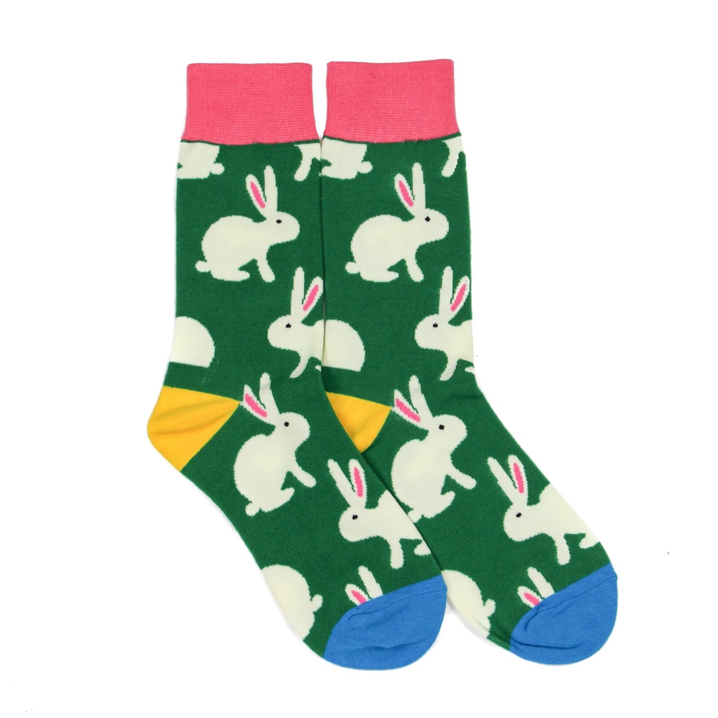 White rabbits on green design by Lucky Pair