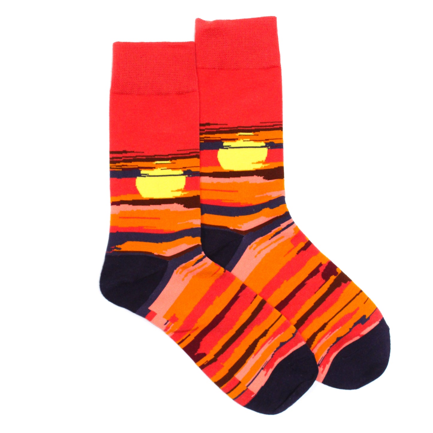 Dreamy sunset skies red fun crew socks by Lucky Pair