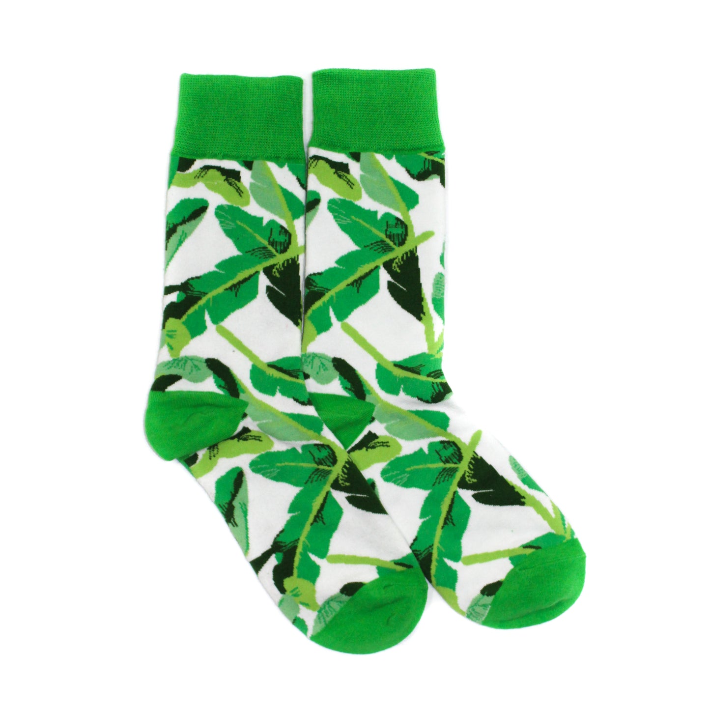 Tropical leaf green fun crew socks by Lucky Pair