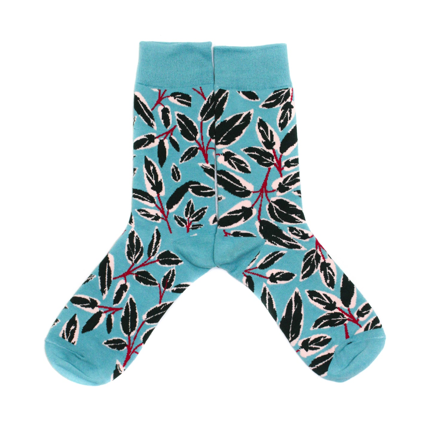 Leaf turquoise fun crew socks by Lucky Pair