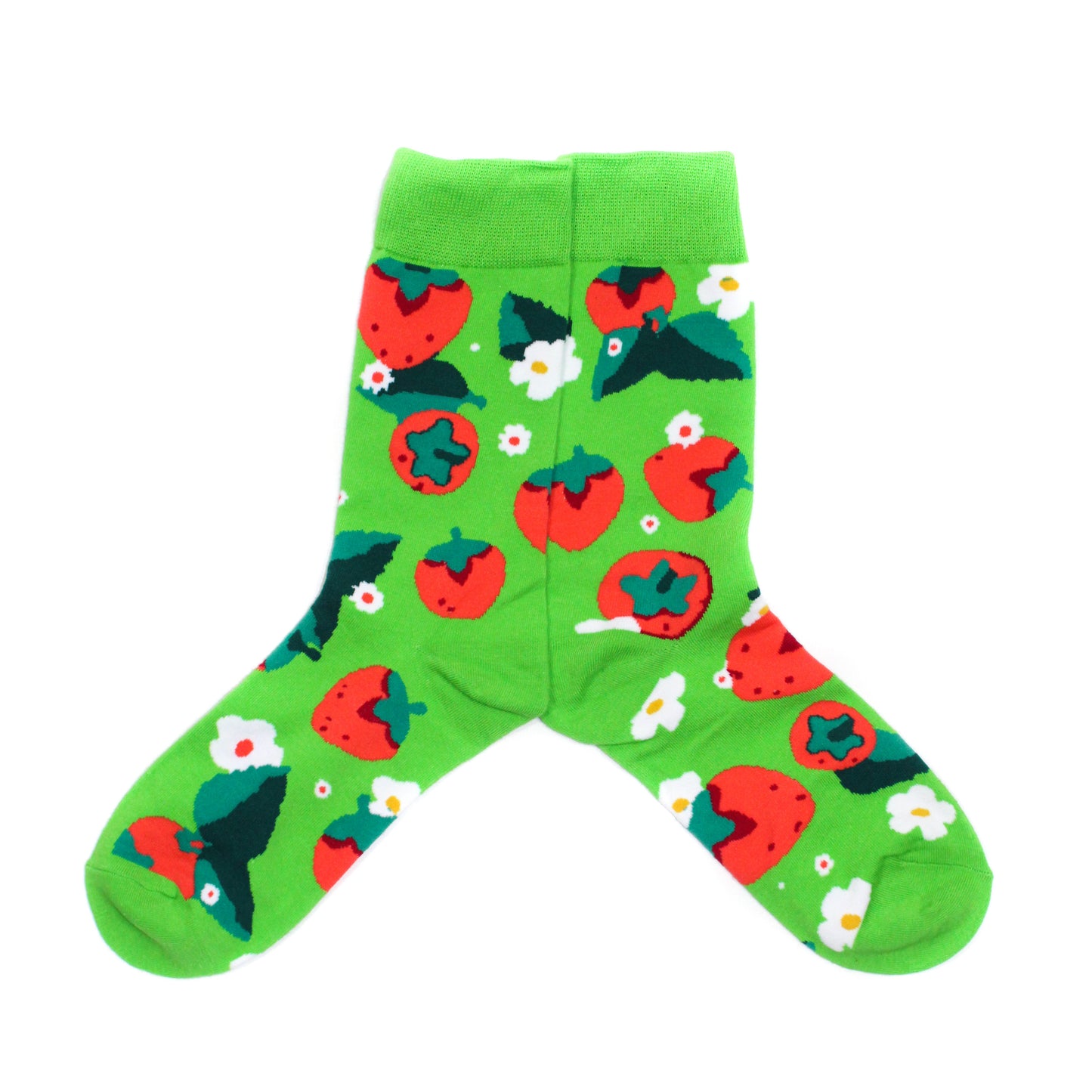 Strawberry and blossom green fun crew socks by Lucky Pair