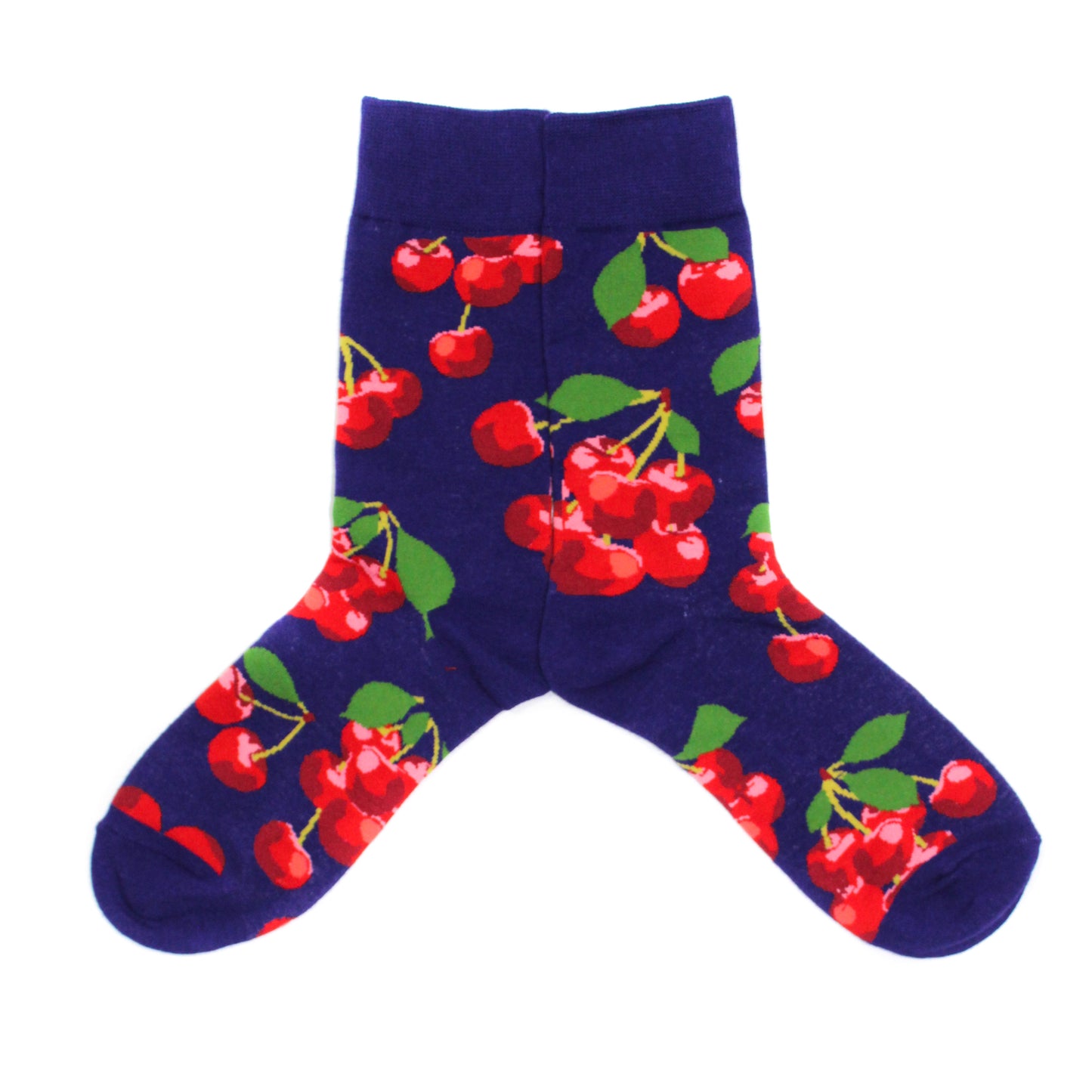 Cherry design blue fun crew socks by Lucky Pair