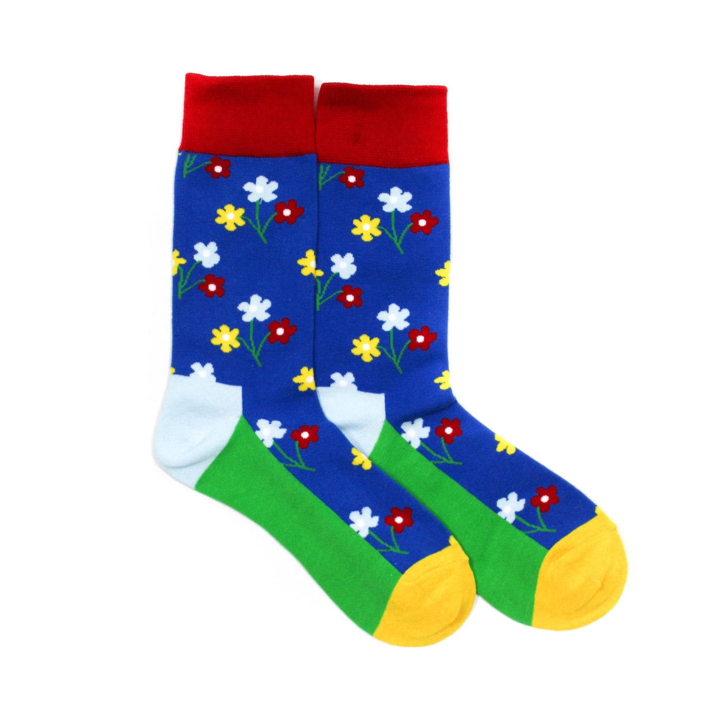 Colourful daisy flower blue fun crew socks by Lucky Pair