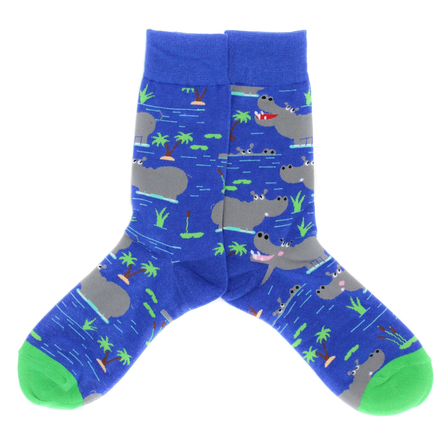 Hippo blue fun crew socks by Lucky Pair