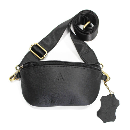 Pebbled Black Leather Crossbody Bag