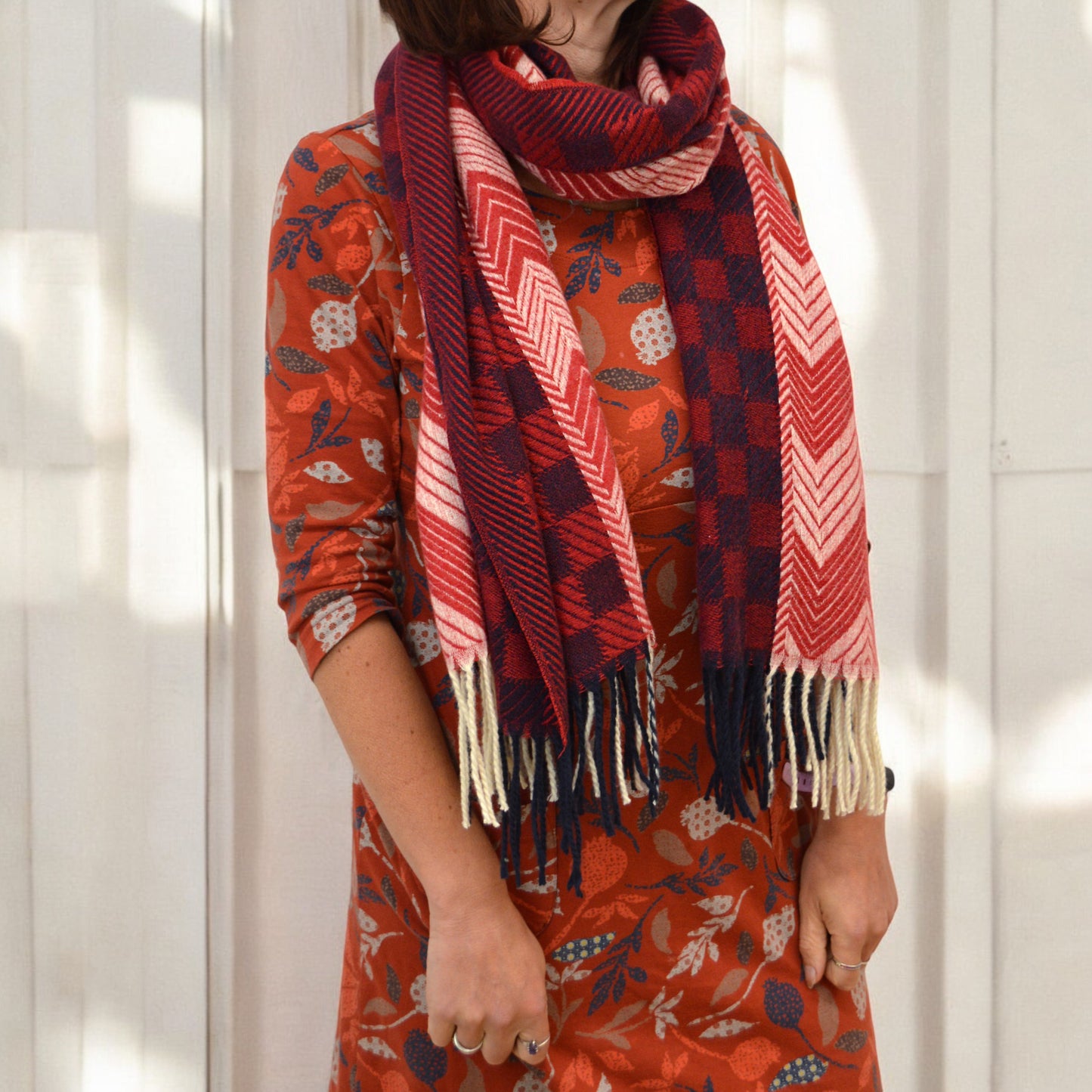 Maize Zig Zag Geometric Red Scarf